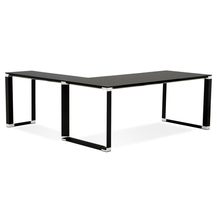 Eckschreibtisch schwarz 200x200 cm - aus gehärtetem Glas und Metallgestell - perfekt für moderne Büro - von Kadima Design_
