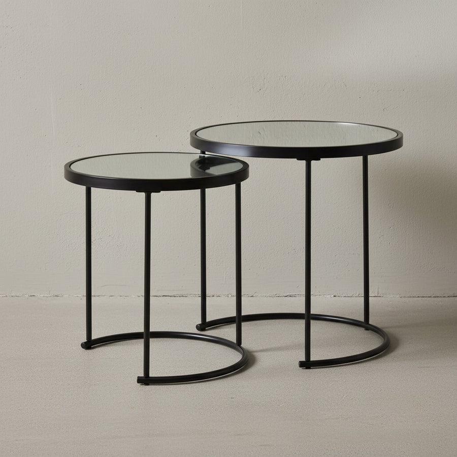 Edles Beistelltisch Set mit Glasplatten_ modernes Design_ schwarzer Farbton_ 50x50_5x50 cm und 42x45_5x42 cm - KADIMA DESIGN_Größe_ 50x50x50 cm_