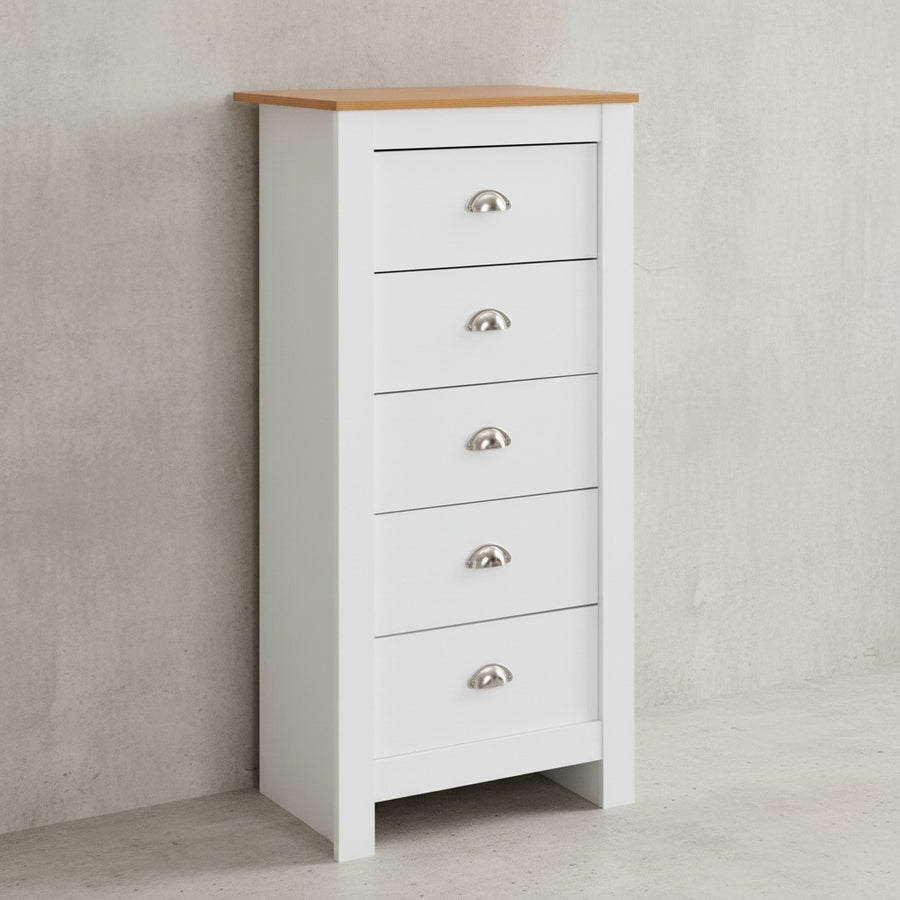 Eiche-Weißes Sideboard_ 5 Schubladen_ Platzsparender Stauraum_ Melaminharzbeschichtung - KADIMA DESIGN_Größe_ 53x39x114 cm_