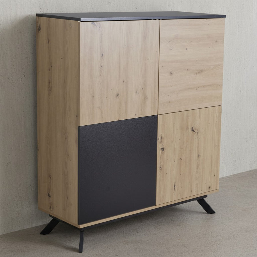 Eichendekor-Kommode mit schwarzem Standbein_ wasserabweisende Oberfläche_ viel Stauraum - KADIMA DESIGN_Größe_ 110x40x125 cm_