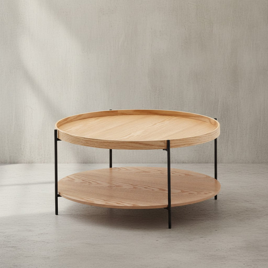 Eichenfurnier Couchtisch mit Stauraum_ Metallgestell_ Erhöhter Rand - KADIMA DESIGN_Größe_ 78x78x40 cm_