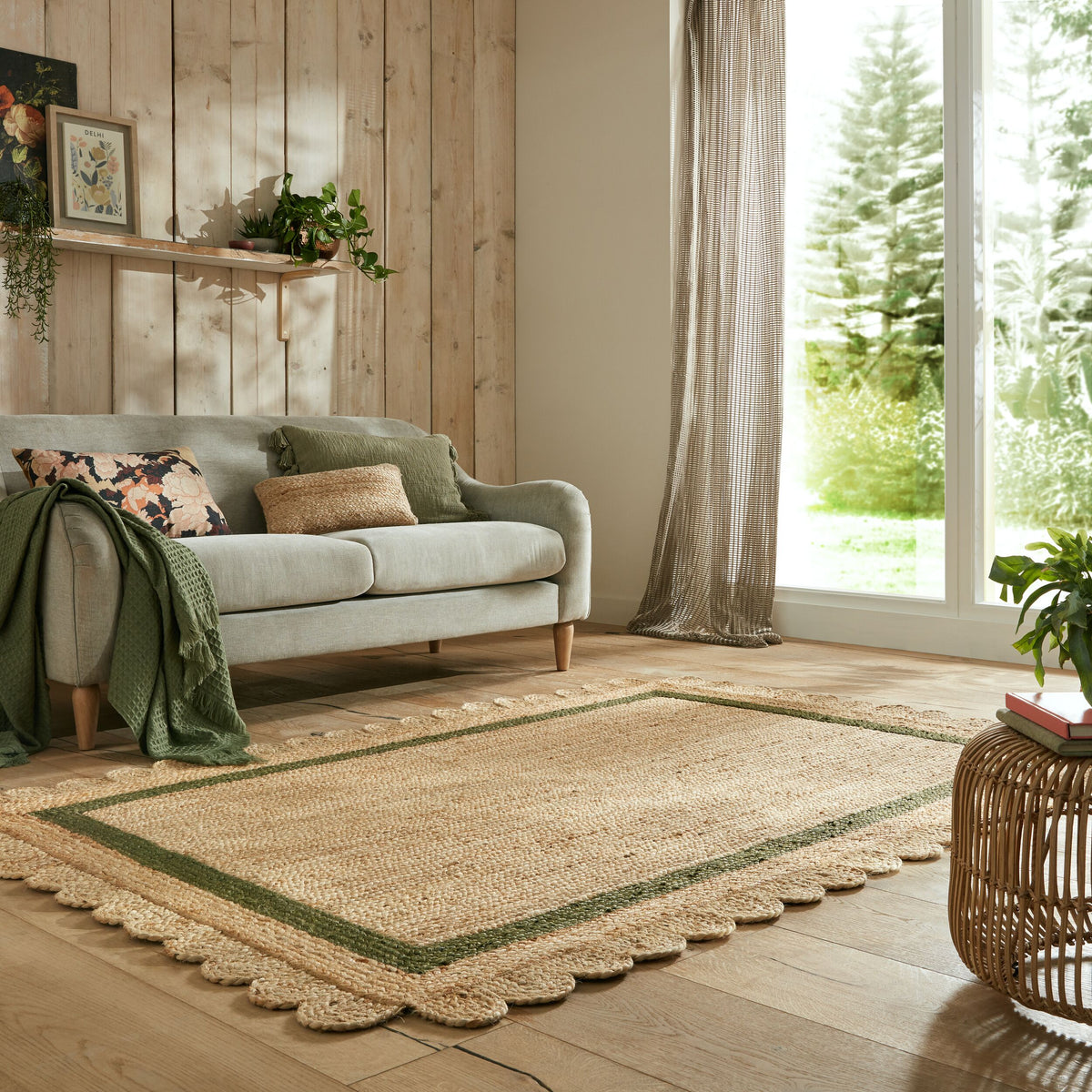 Einzigartiger handgearbeiteter Jute-Teppich_Braun-Grün_Rechteckig_
