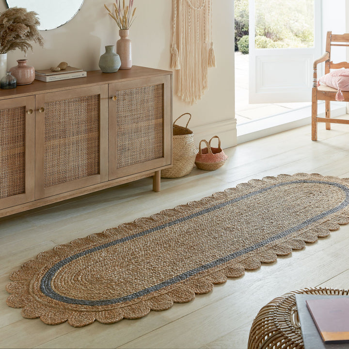 Einzigartiger handgearbeiteter Jute-Teppich_Braun-Grau_Läufer_