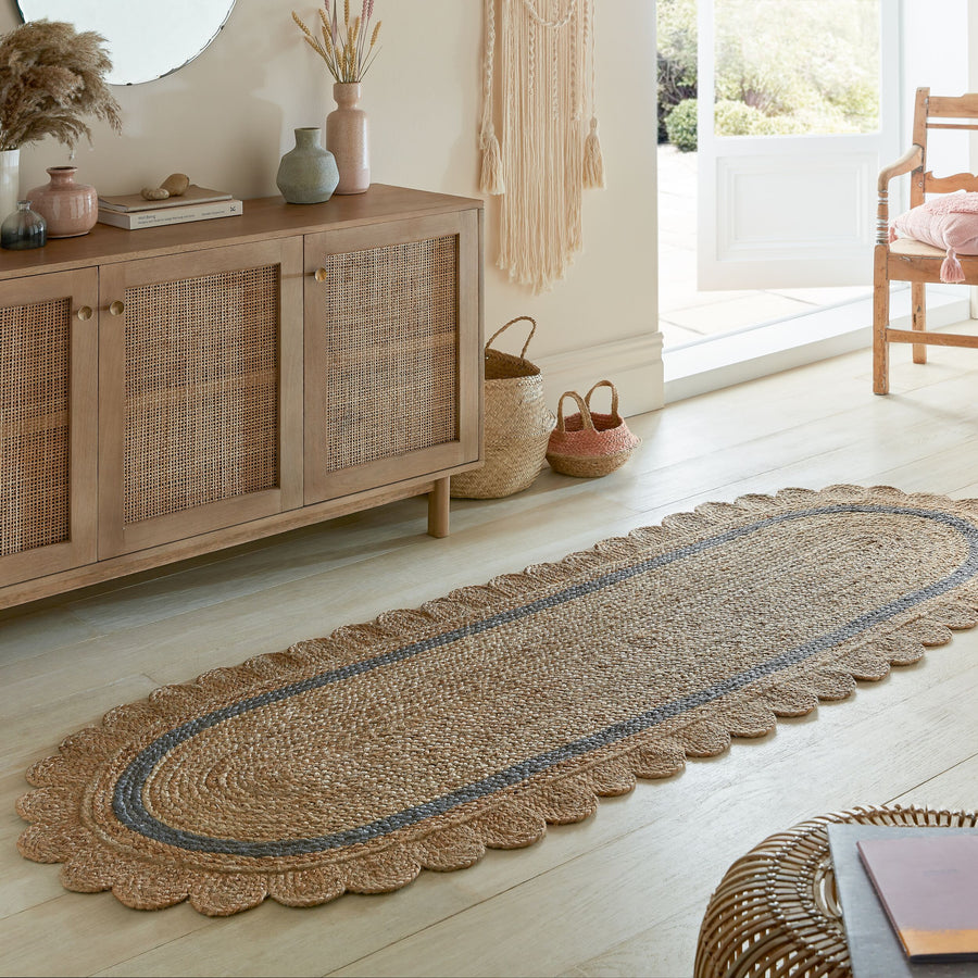Einzigartiger handgearbeiteter Jute-Teppich_Braun-Grau_Läufer_