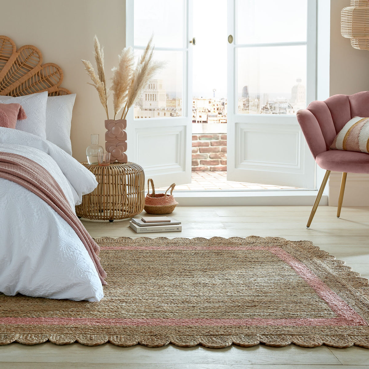 Einzigartiger handgearbeiteter Jute-Teppich_Braun-Rosa_Rechteckig_