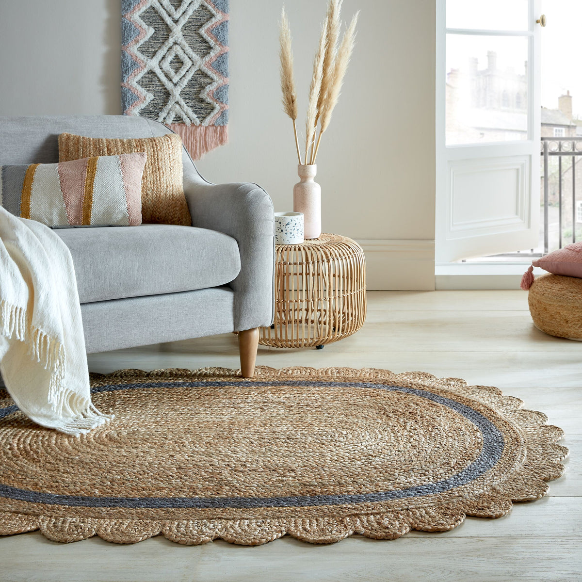Einzigartiger handgearbeiteter Jute-Teppich Braun-Grau Oval