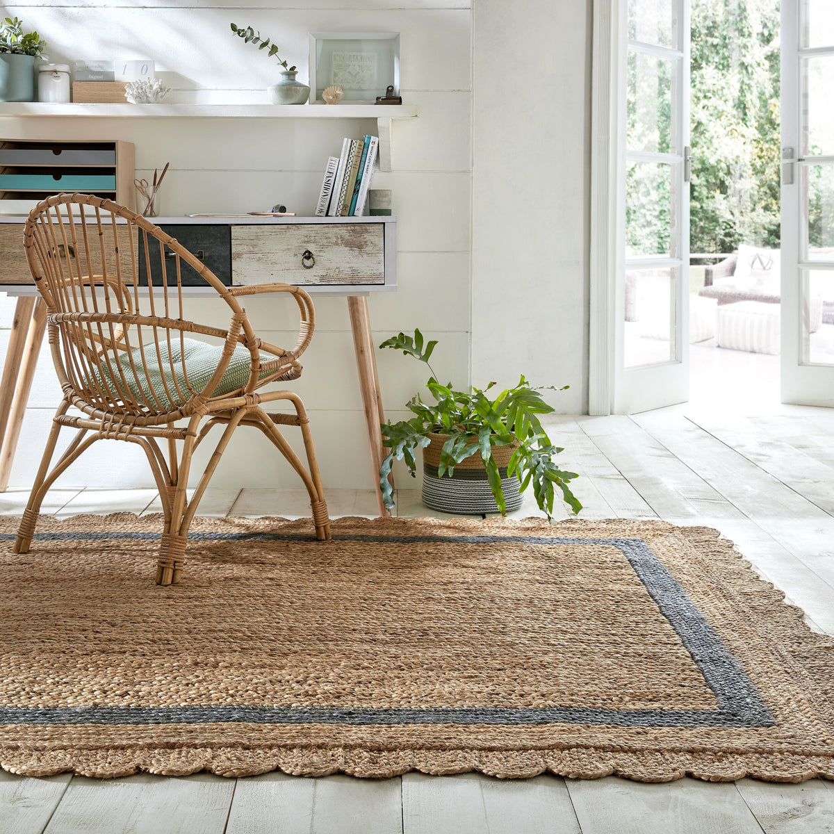 Einzigartiger handgearbeiteter Jute-Teppich_Braun-Grau_Rechteckig_