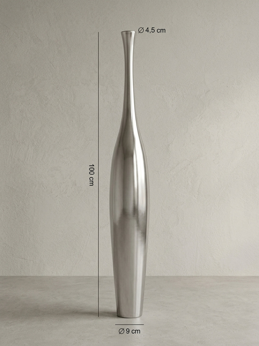 Maßzeichnung Vase Aluminium Modern Stil Modell BOTTLE L Silber mit einer Öffnung