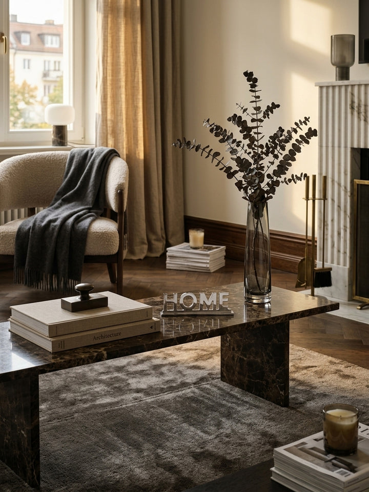Aluminium hochwertig 22x7x4 cm in stilvoller Wohnzimmer-Einrichtung mit Dekoration und Accessoires aus der Vogelperspektive_