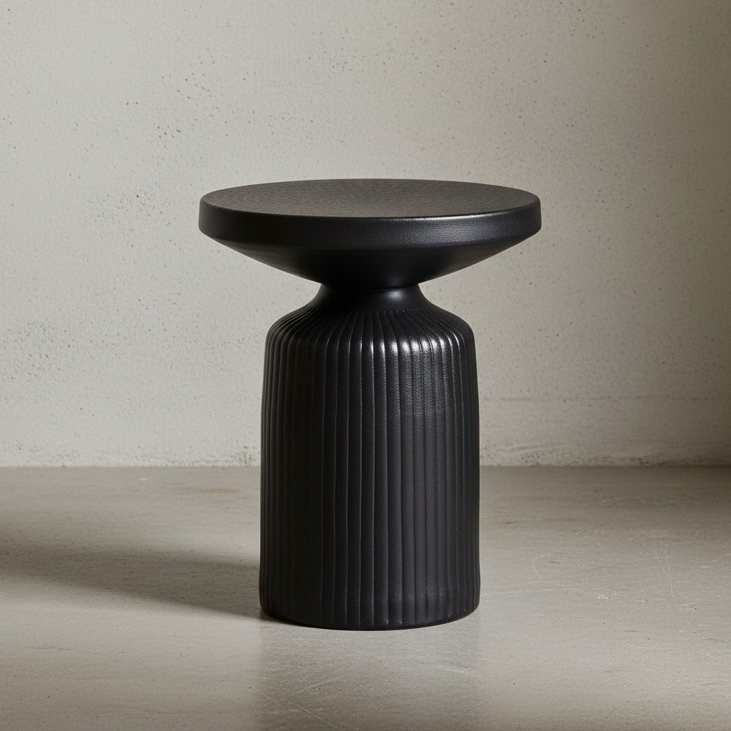 Eleganter Beistelltisch Schwarz_ 40x40x50 cm_ rund_ Hammerschlag-Design - KADIMA DESIGN_Größe_ 40x40x50 cm_