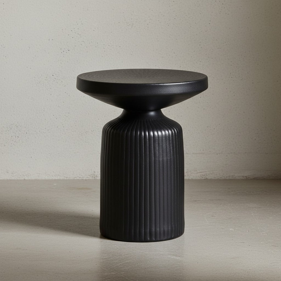 Eleganter Beistelltisch Schwarz_ 40x40x50 cm_ rund_ Hammerschlag-Design - KADIMA DESIGN_Größe_ 40x40x50 cm_