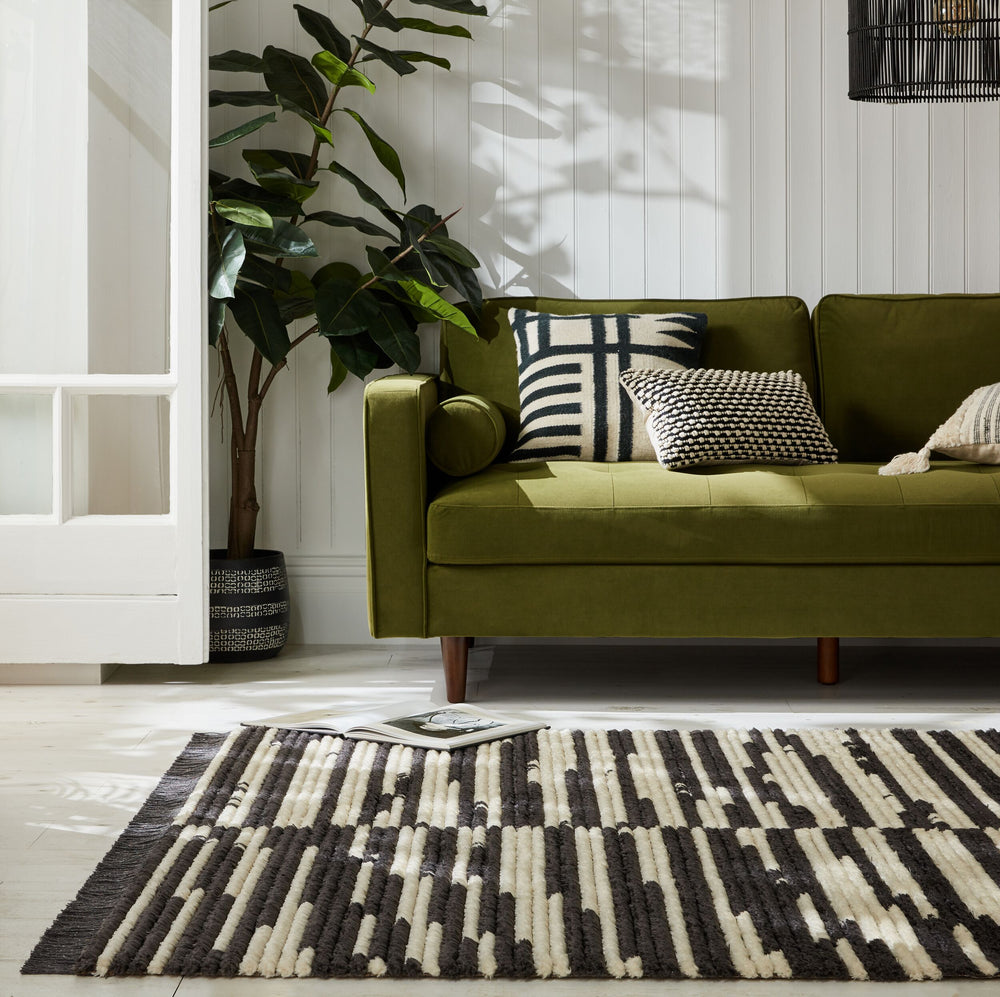 Eleganter SWALE LILA Teppich mit modernem Streifendesign - Kadima Design_Schwarz-Beige_#sku_BARK503119374544-BARK503119374545#