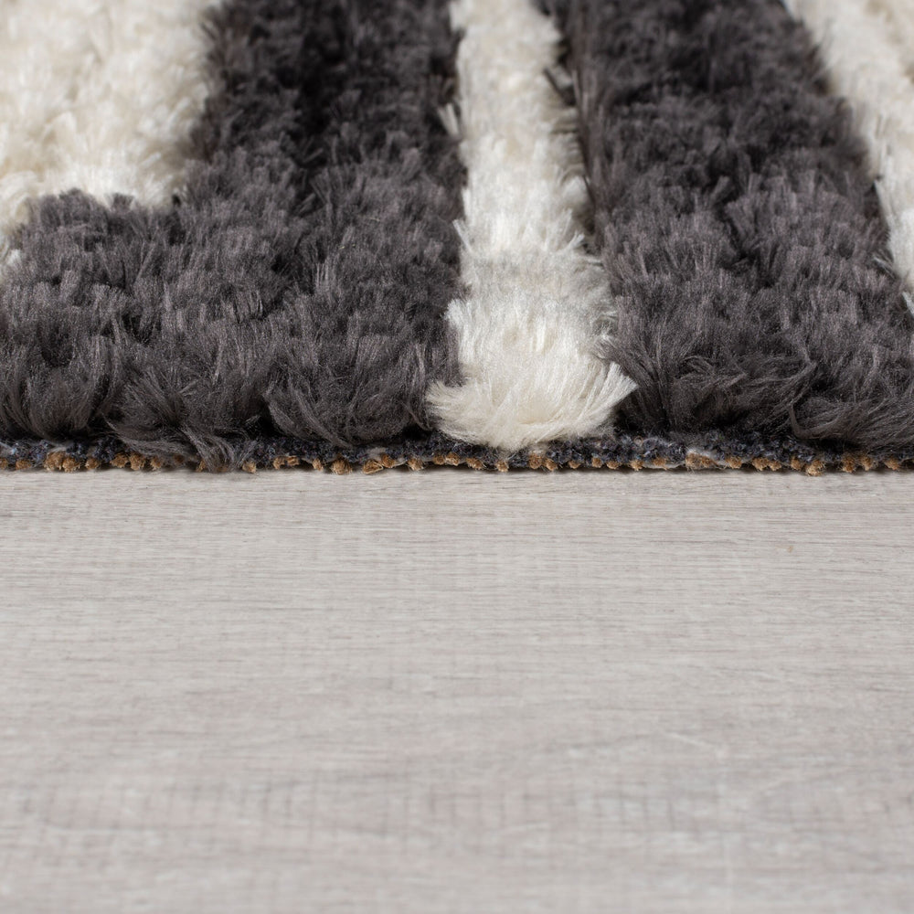 Teppich Streifen-Design - modern - monochrom SWALE LILA - Schwarz-Beige 120x170 cm_Rechteckig_
