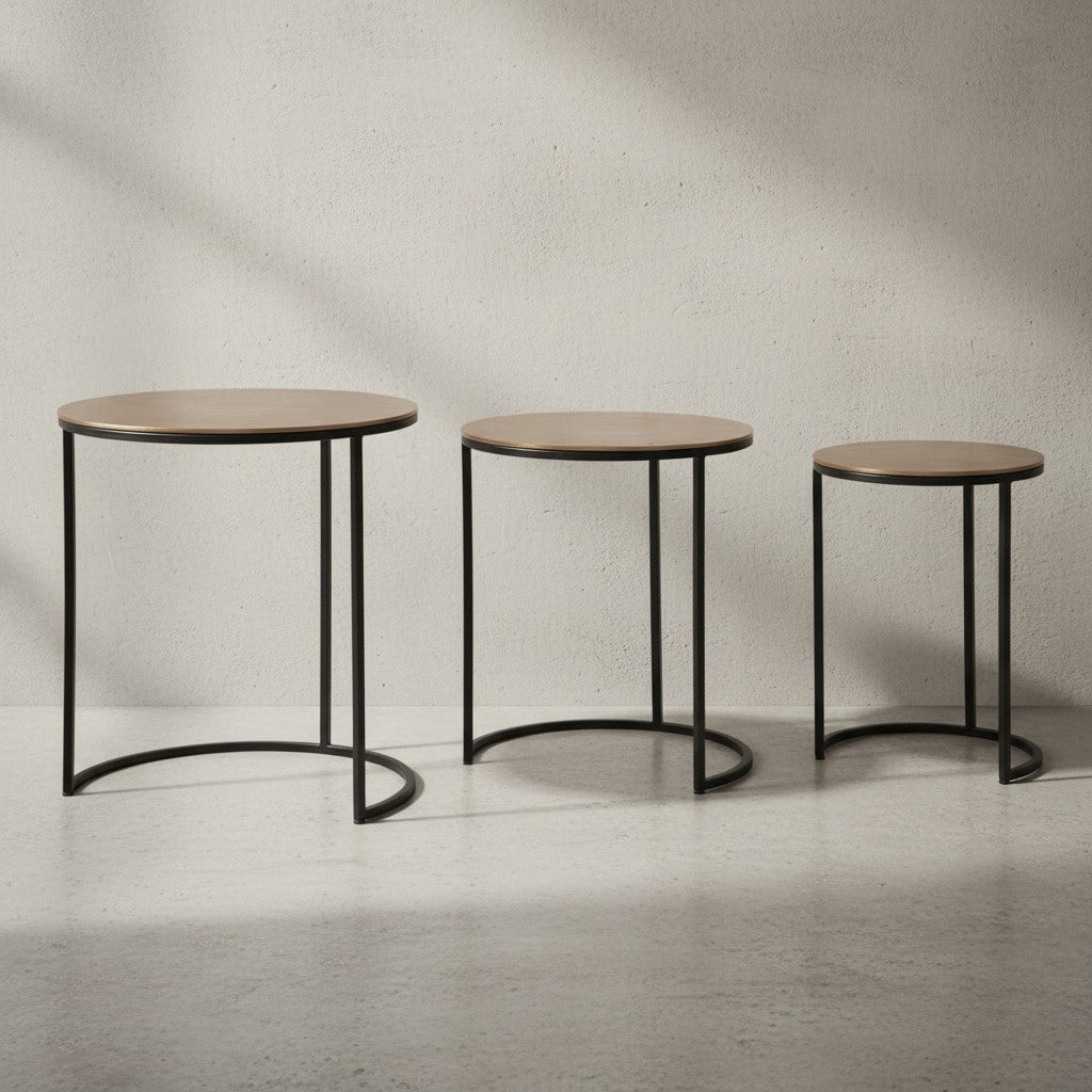 Eleganter Satztisch Metall Rund_ 3er Set_ Aluminium Gold/Schwarz - KADIMA DESIGN_Größe_ 45x45x55 cm_