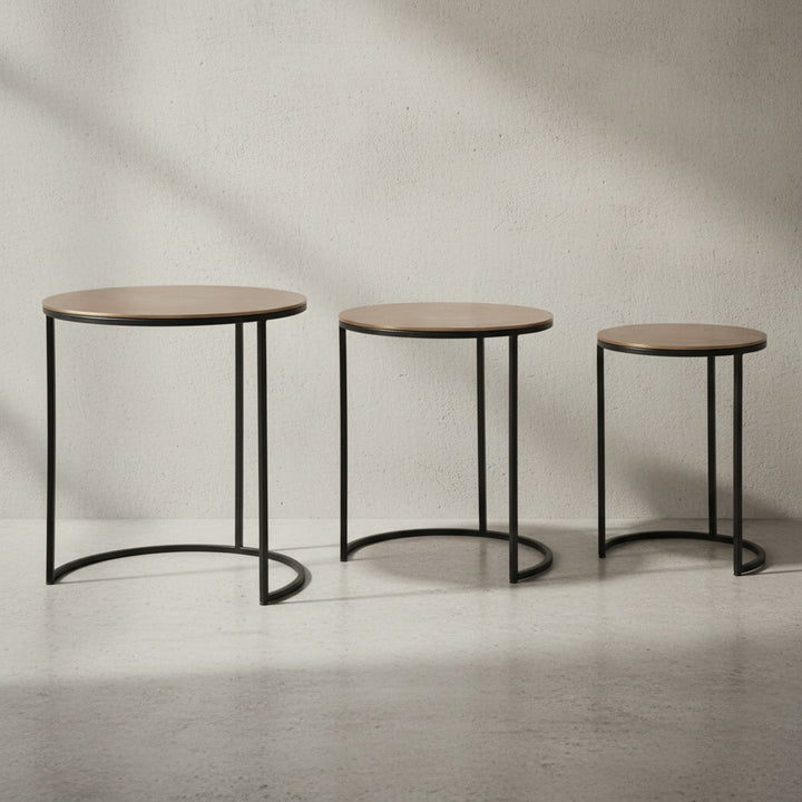 Eleganter Satztisch Metall Rund_ 3er Set_ Aluminium Gold/Schwarz - KADIMA DESIGN_Größe_ 45x45x55 cm_