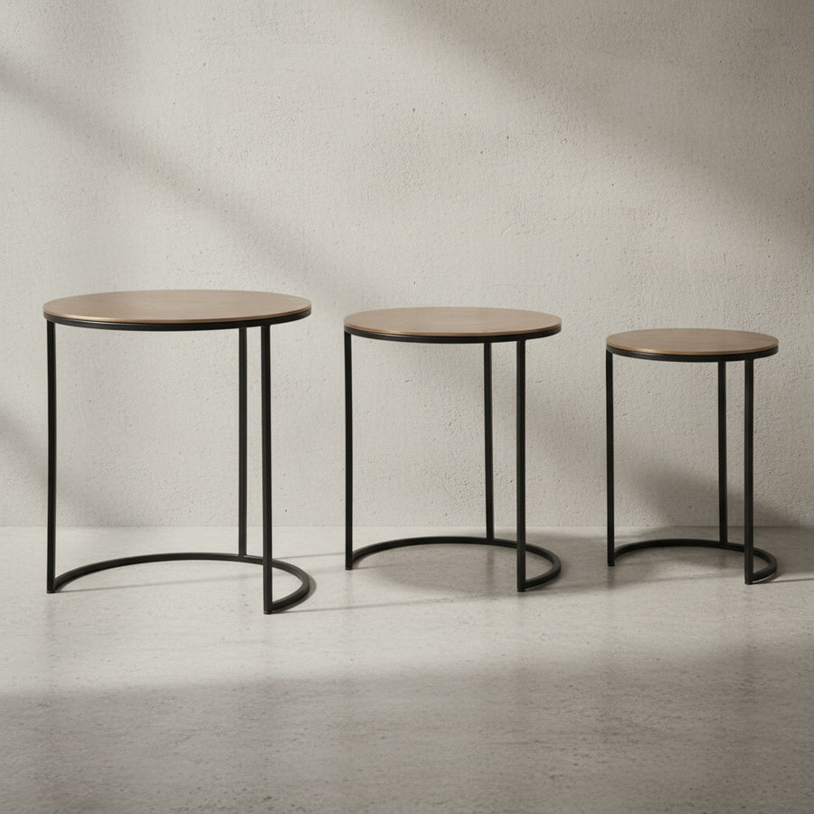 Eleganter Satztisch Metall Rund_ 3er Set_ Aluminium Gold/Schwarz - KADIMA DESIGN_Größe_ 45x45x55 cm_