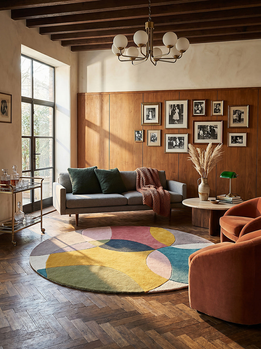 Teppich Multi rund im modernen Wohnzimmer Einrichtungsidee_