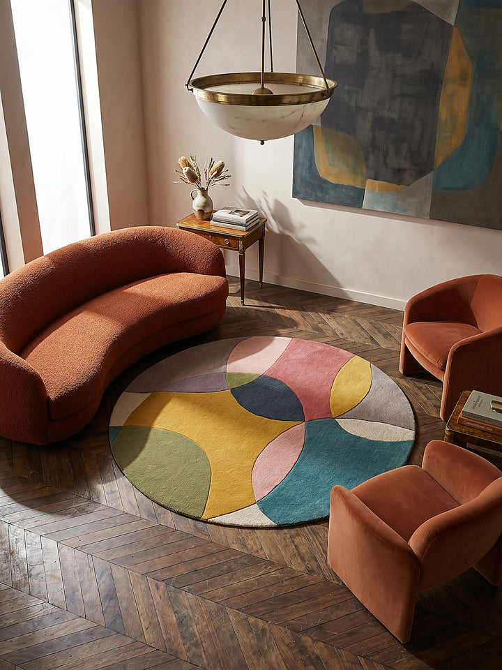Teppich Multi rund Musteransicht von oben Designkollektion_