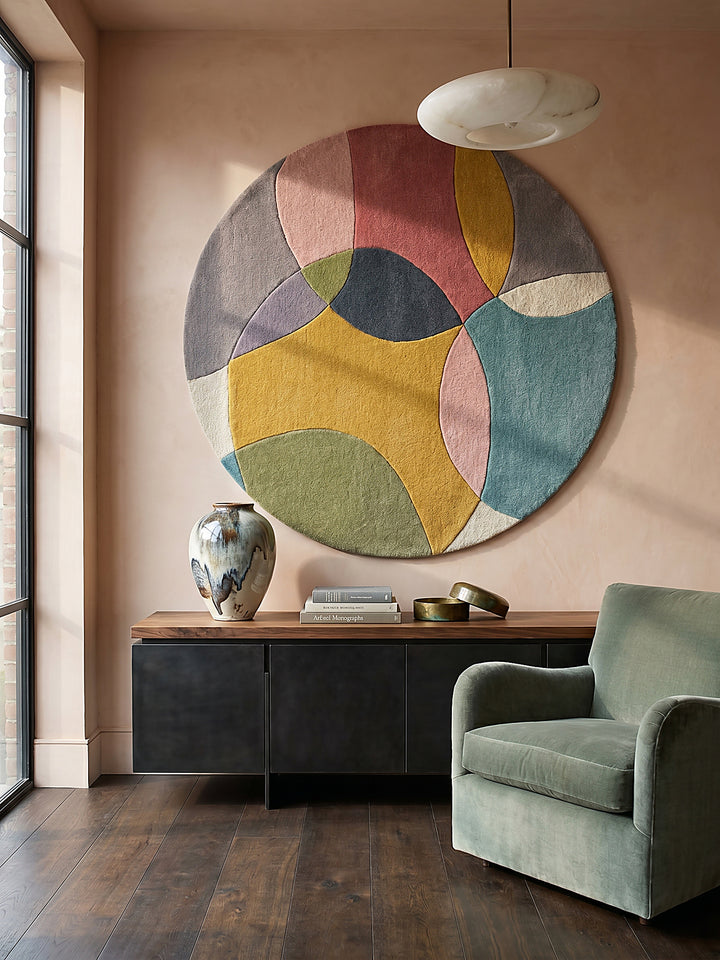 Teppich Multi rund als Wandteppich Wanddekoration Textilkunst Interior Design_