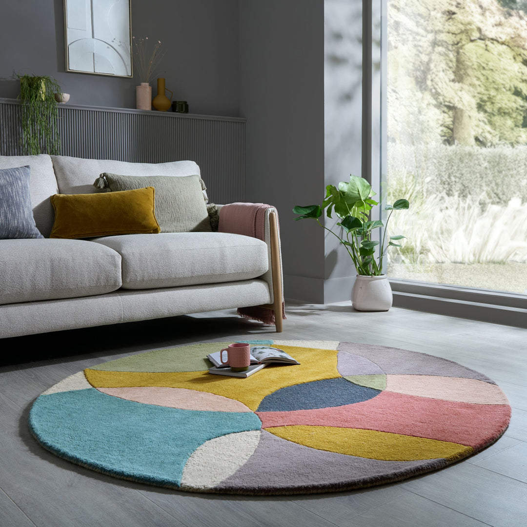 Eleganter Wohnzimmer-Teppich aus 100% Wolle_Multi_Rund_