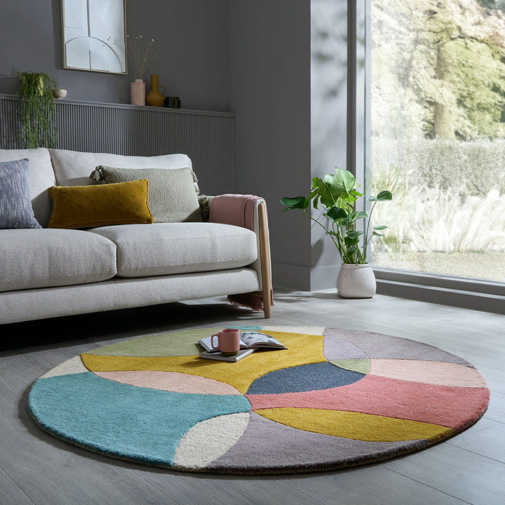 Eleganter Wohnzimmer-Teppich aus 100% Wolle_Multi_Rund_