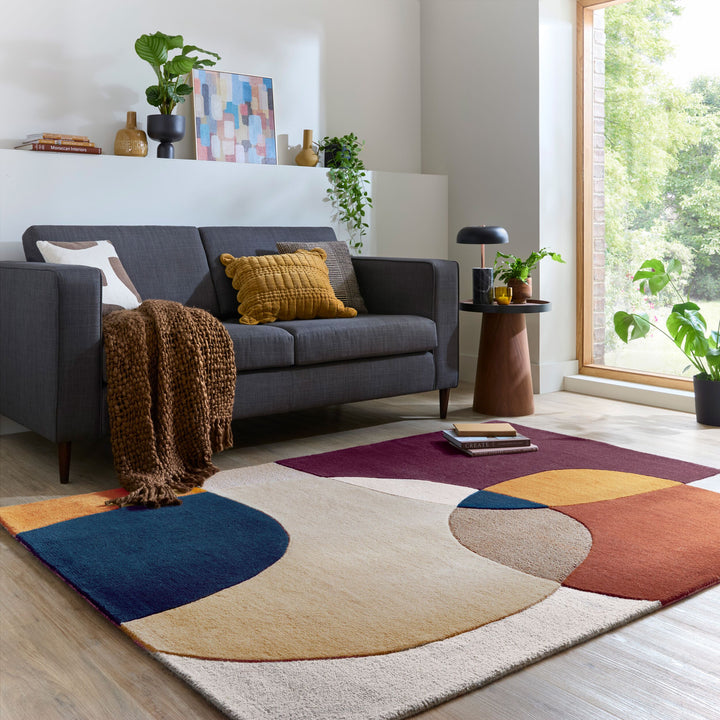 Eleganter Wohnzimmer-Teppich aus 100% Wolle_Lila-Terrakotta_Rechteckig_