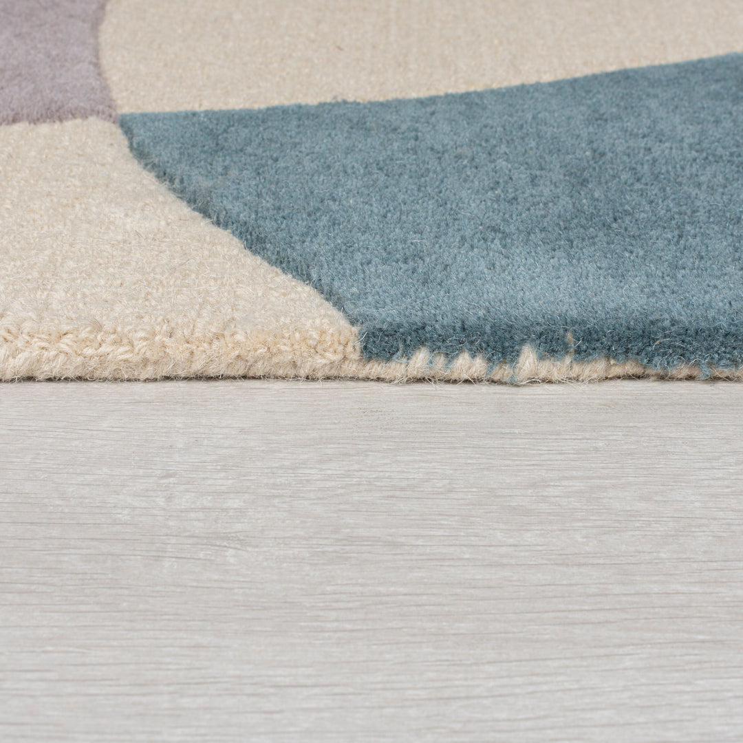 Wollteppich Abstrakt-Design mit farbakzente AIRE - Türkis-Beige 120x170 cm_Rechteckig_