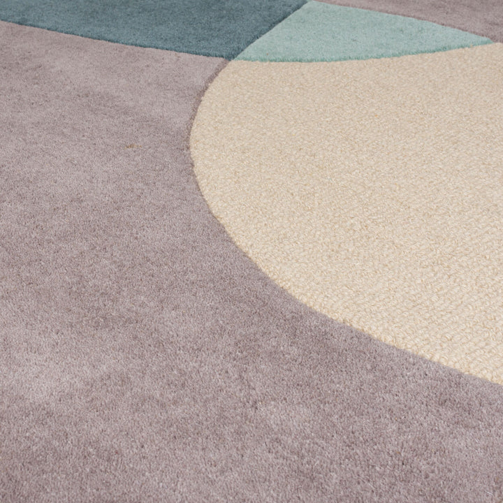 Eleganter Wohnzimmer-Teppich aus 100% Wolle_Türkis-Beige_Rechteckig_
