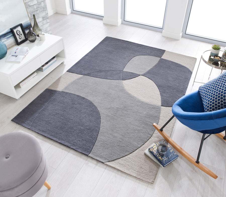 Eleganter Wohnzimmer-Teppich aus 100% Wolle_Grau-Beige_Rechteckig_