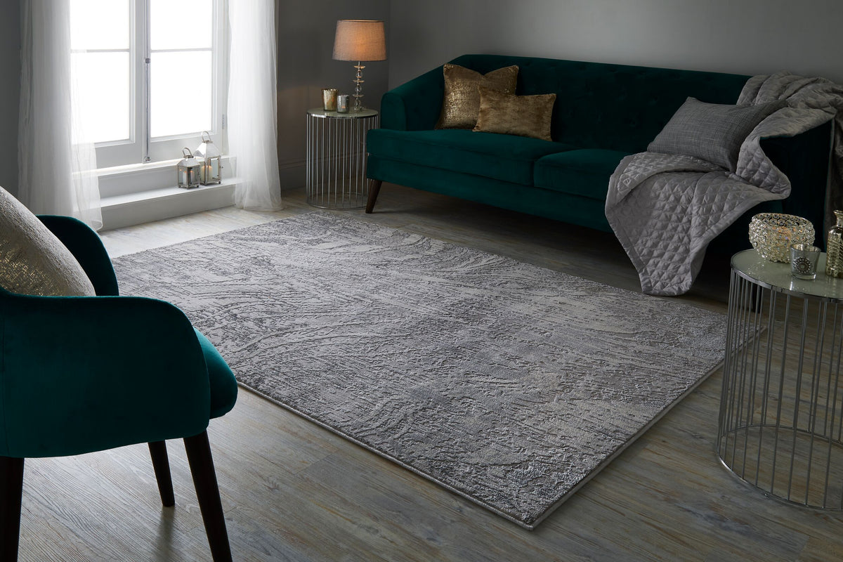Eleganter Wohnzimmer Teppich mit metallischen Farben_Silber_Rechteckig_