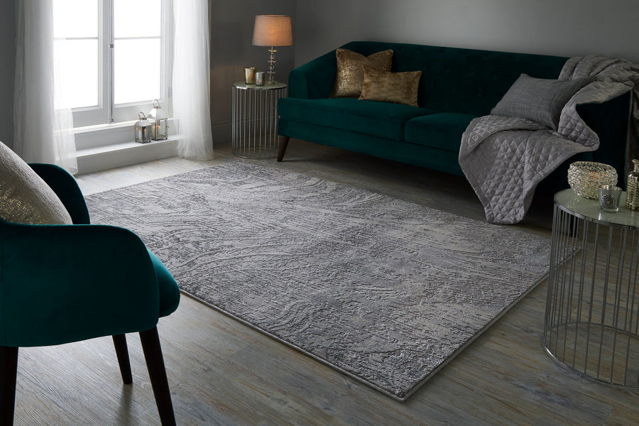 Eleganter Wohnzimmer Teppich mit metallischen Farben_Silber_Rechteckig_