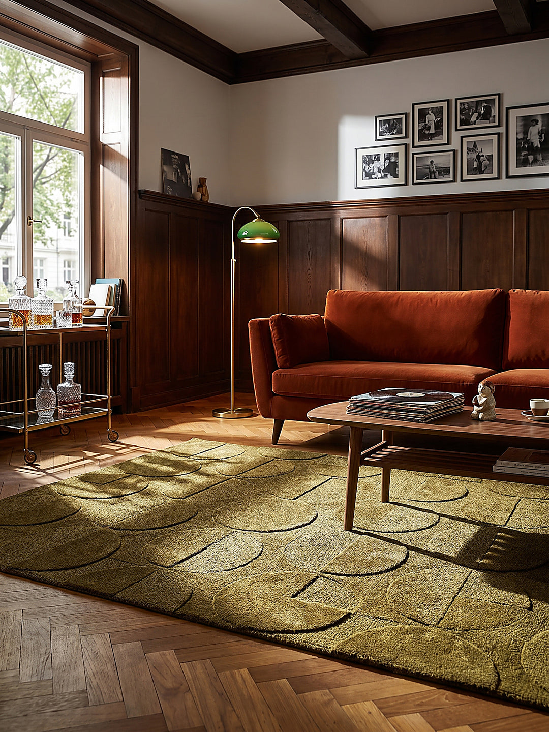 Teppich Olivgrün rechteckig im modernen Wohnzimmer_