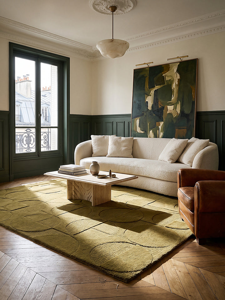 Teppich Olivgrün rechteckig Editorial Styling_