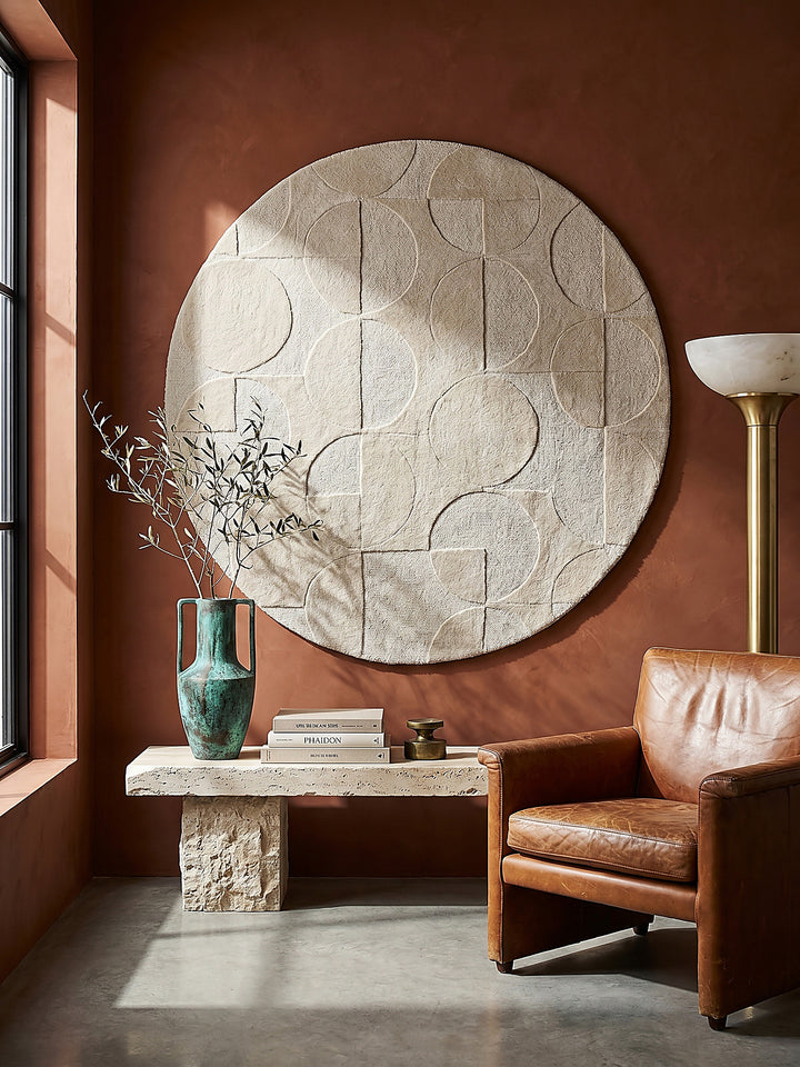 Teppich Elfenbein rund als Wandteppich Wanddekoration Textilkunst Interior Design_