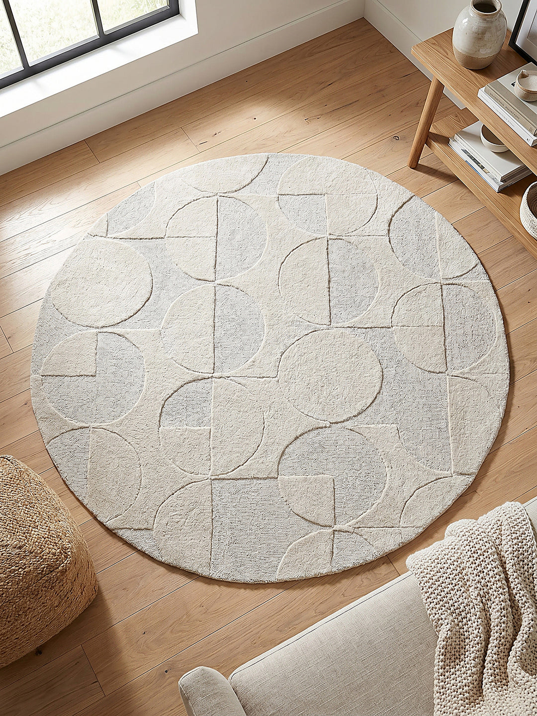 Teppich Elfenbein rund Musteransicht von oben Designkollektion_