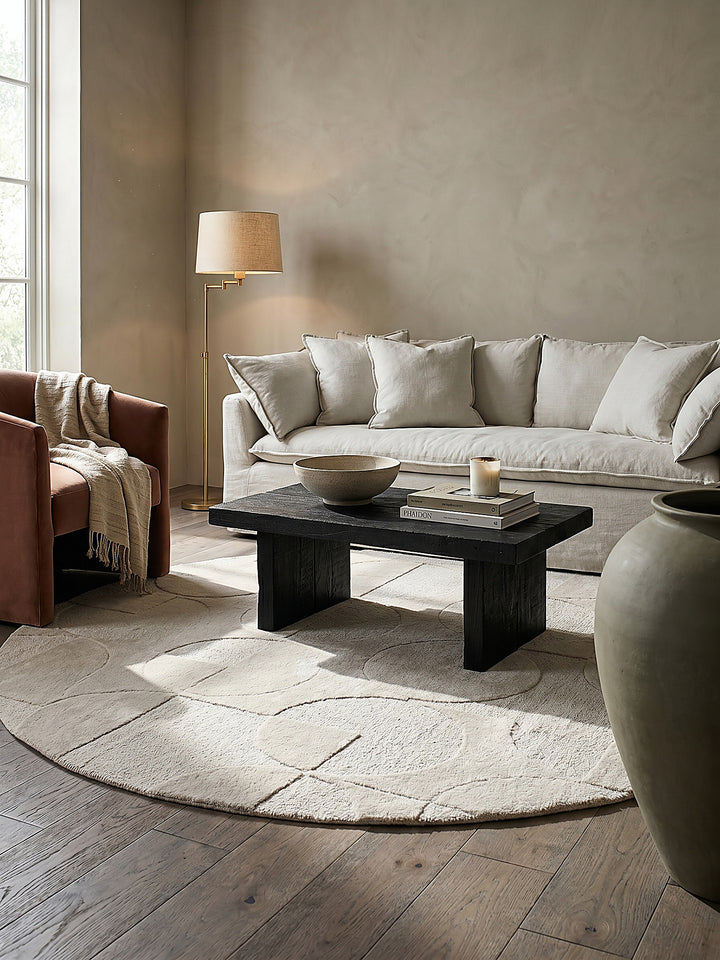 Teppich Elfenbein rund im modernen Wohnzimmer Einrichtungsidee_
