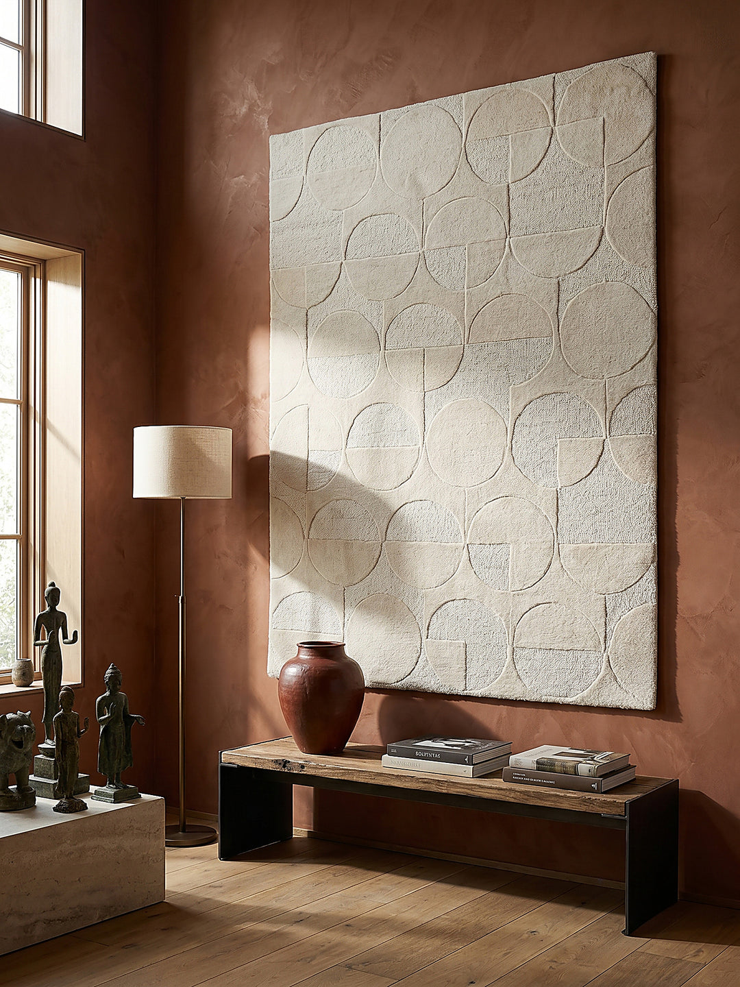 Teppich Elfenbein rechteckig als Wandteppich Wanddekoration Textilkunst Interior Design_