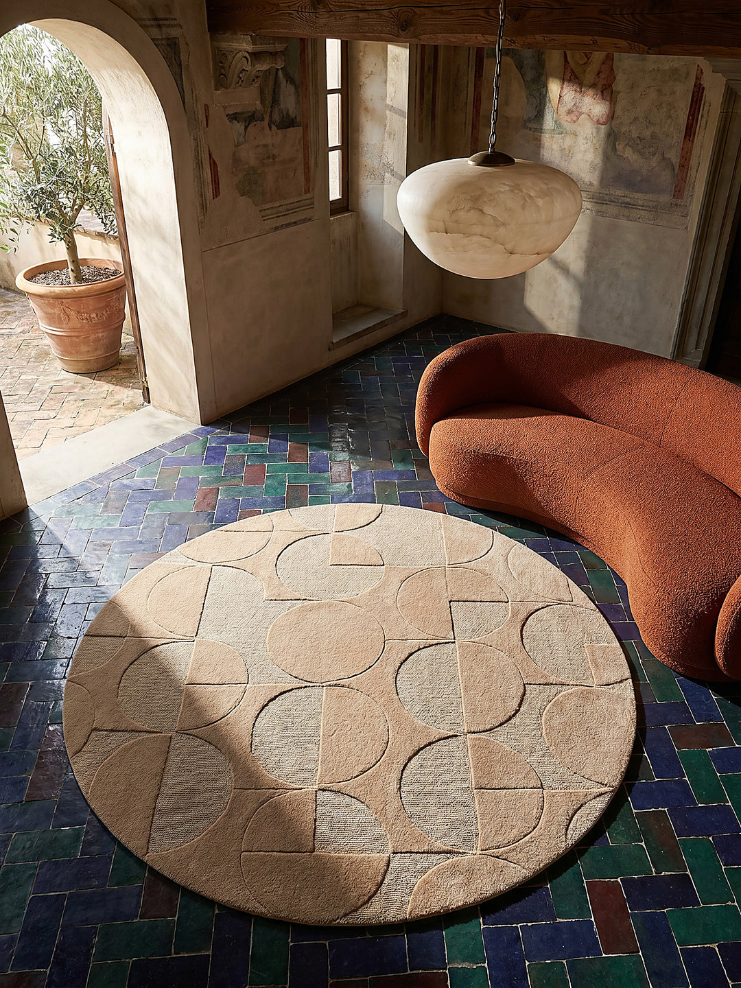 Teppich Braun rund Musteransicht von oben Designkollektion NOAH_