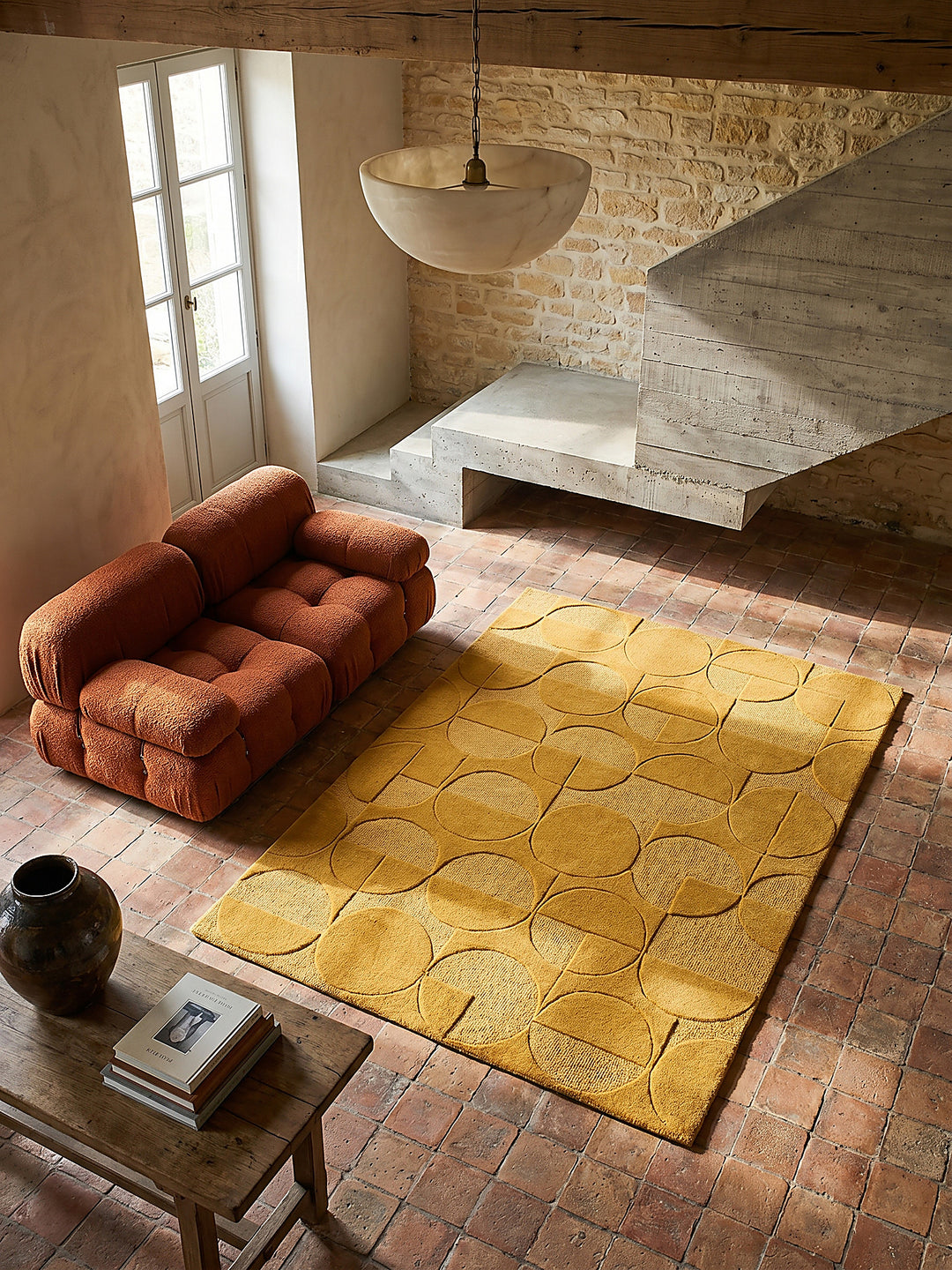 Teppich Senfgelb rechteckig Musteransicht von oben Designkollektion NOAH_