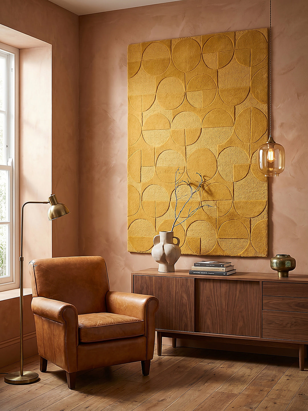 Teppich Senfgelb rechteckig als Wandteppich Wanddekoration Textilkunst Interior Design NOAH_