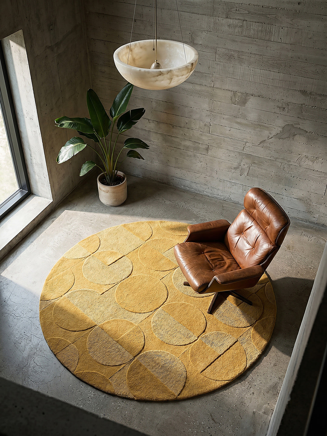 Teppich Senfgelb rund Musteransicht von oben Designkollektion NOAH_