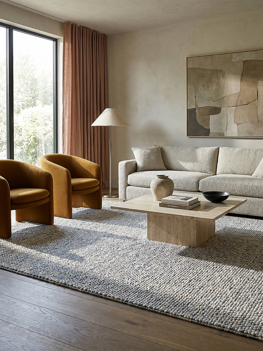 Teppich Blau rechteckig im modernen Wohnzimmer_