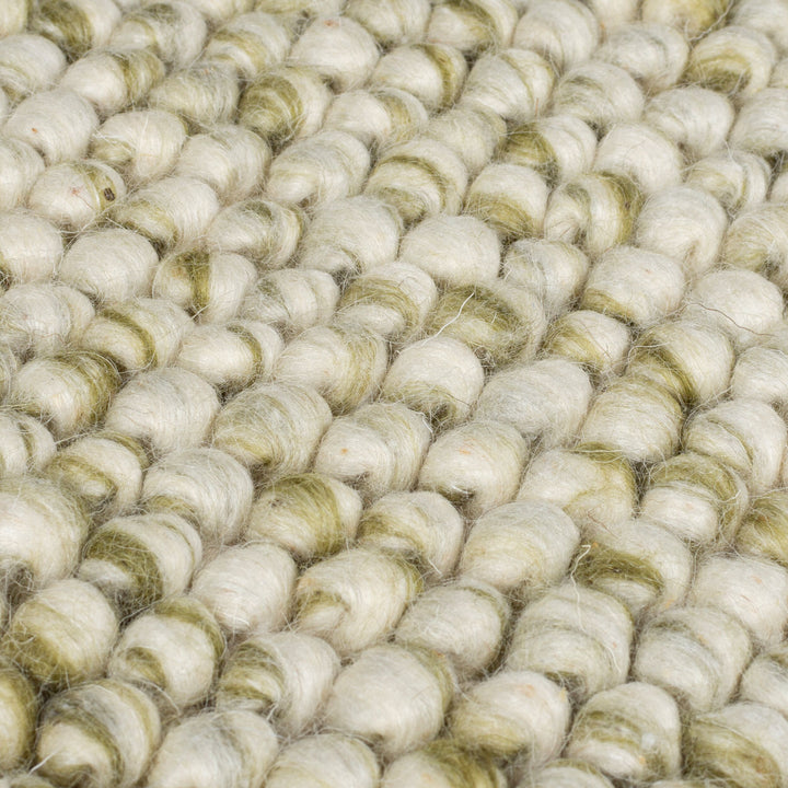 Wollteppich handgewebt Struktur hochdicht Teppich Wolle-Polyester_Grün_Läufer_