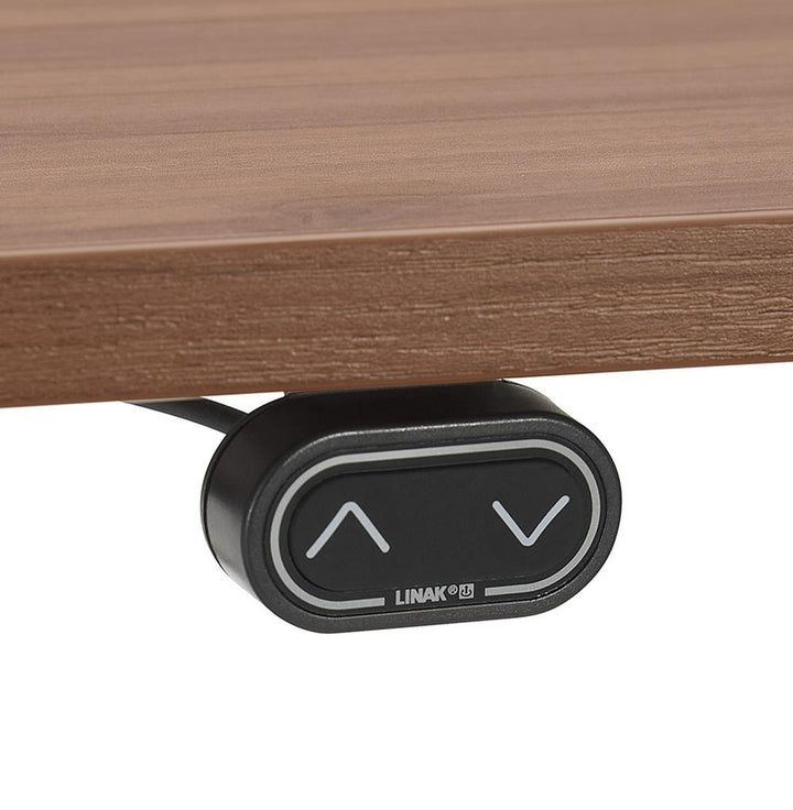 Elektrischer Stehtisch 140x70cm - Braune Tischplatte - schwarze Beine - kompakt für kleine Arbeitszimmer - Kadima Design_