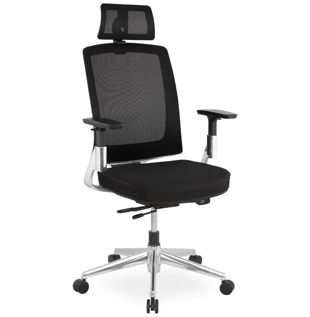 Ergonomischer Bürodrehstuhl PIREXA mit schwarzer Netzmesh-Rückenlehne und verstellbarer Kopfstütze von Kadima Design_