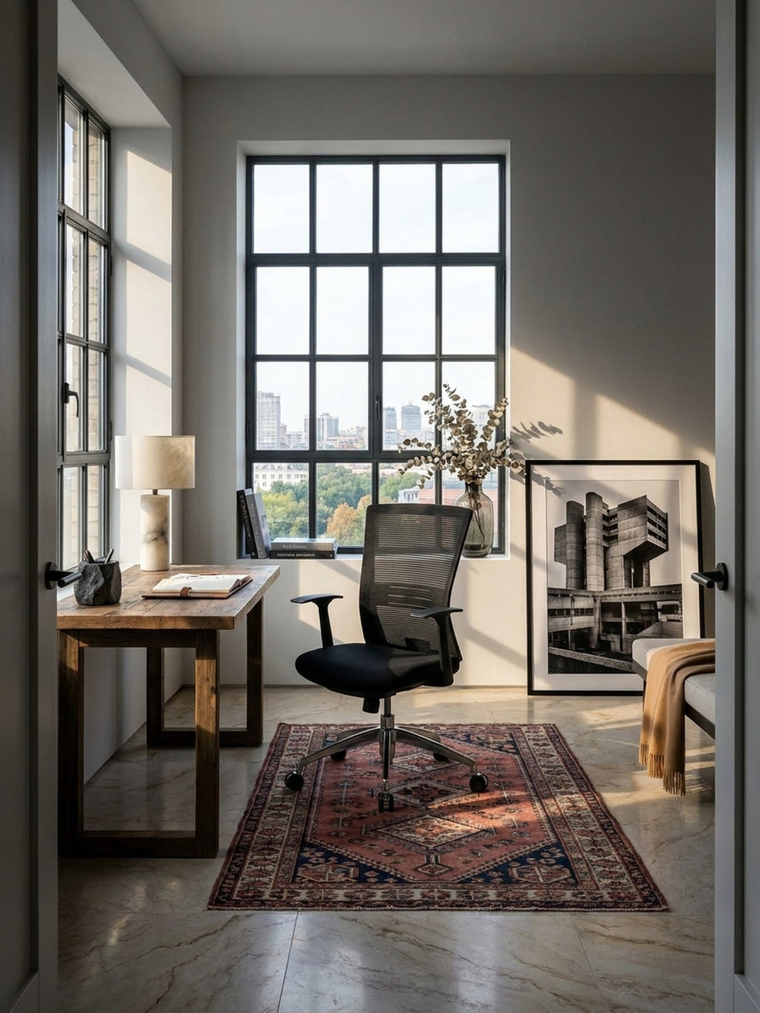 Bürostuhl Stoff schwarz 70x63x107 cm in modernem Home Office Einrichtung Design Möbel mit Rollen und Höhenverstellung hochwertig modern stilvoll einrichten Wohnen Interior Zuhause Wohnzimmer_