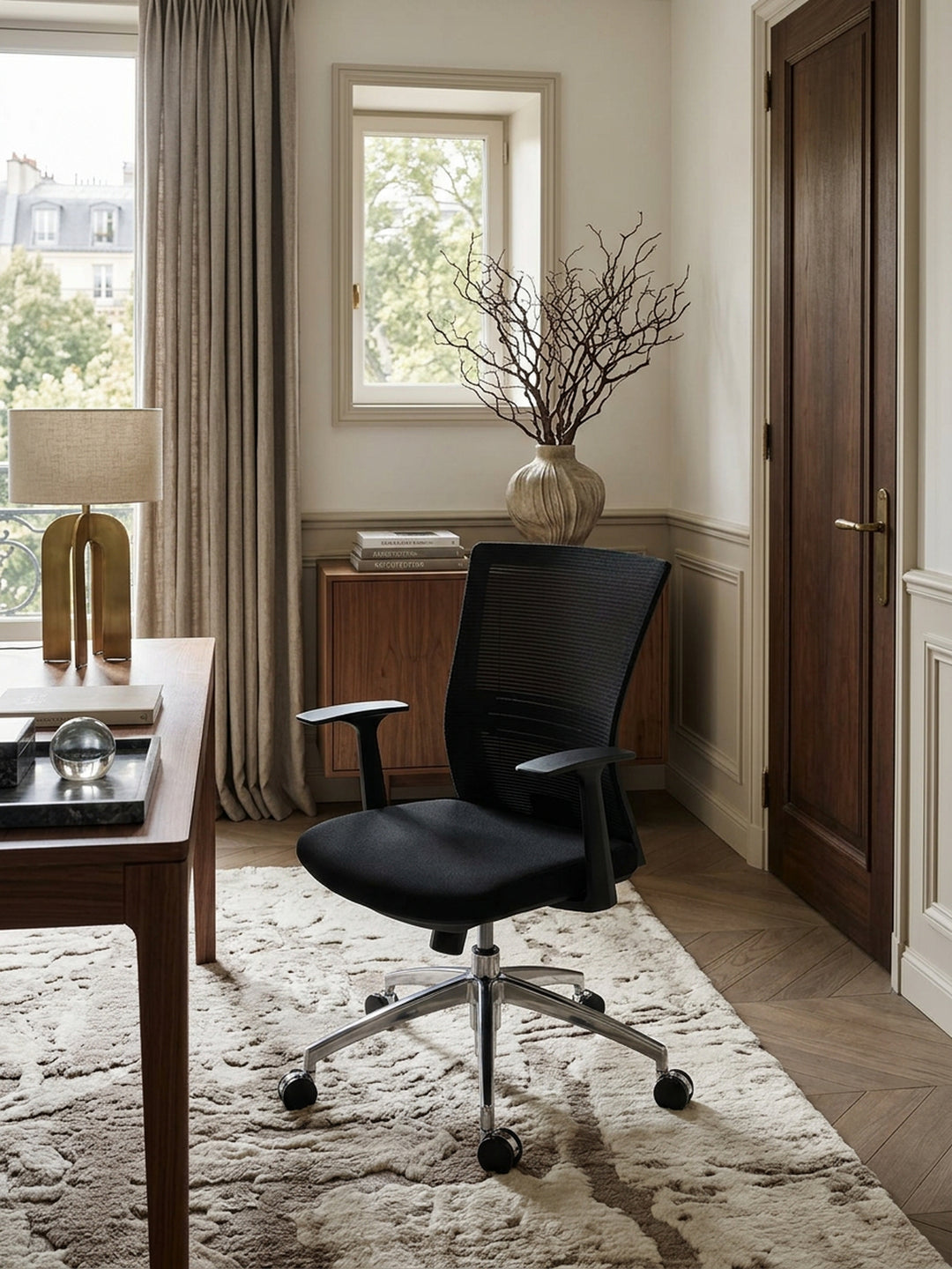 Bürostuhl Stoff schwarz 70x63x107 cm Wohnidee Home Office Einrichtungsidee stilvoll kombinieren mit Rollen und Höhenverstellung Design Möbel Inspiration Wohnen Interior Zuhause Wohnzimmer_