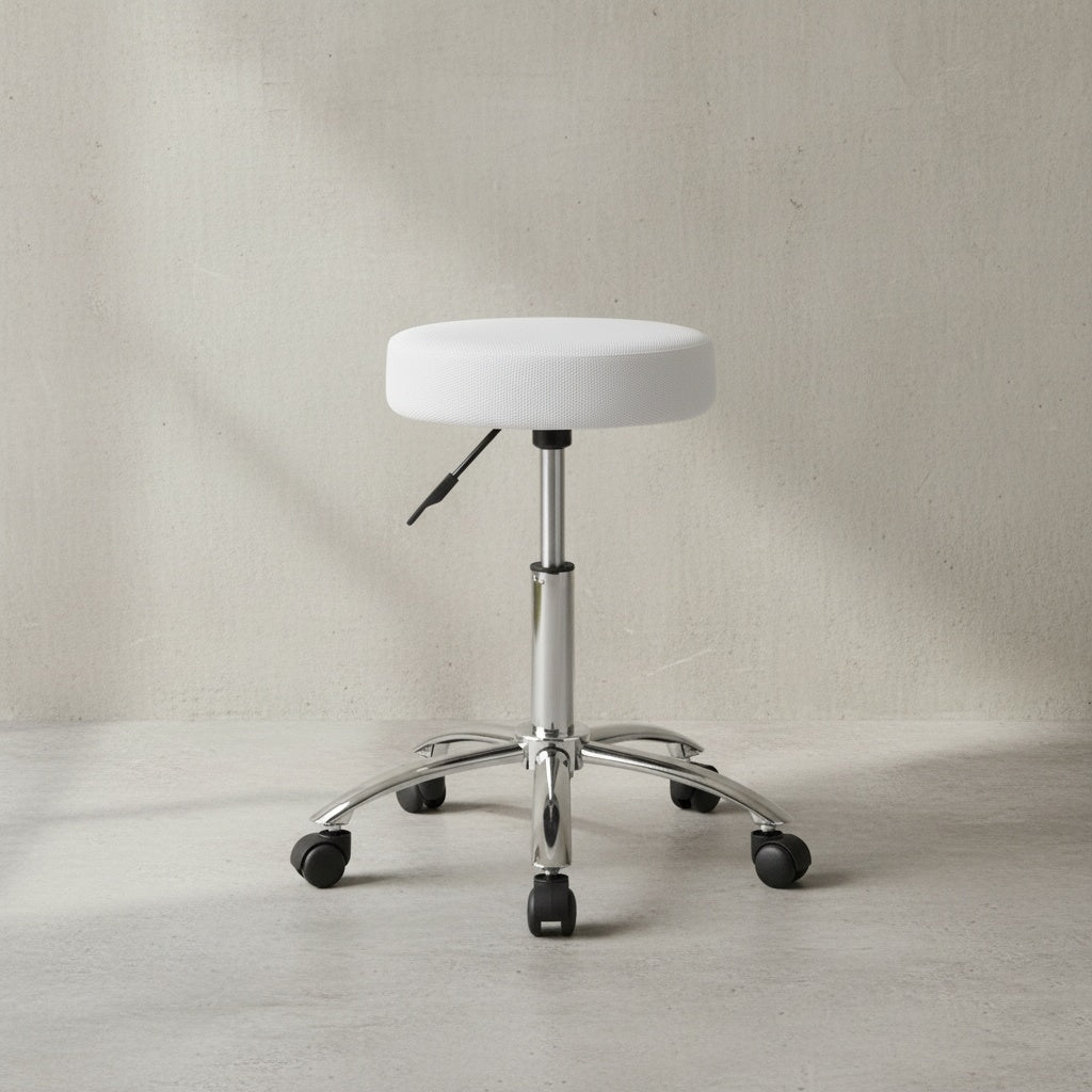 Ergonomischer Rollhocker ARNO mit gepolsterter Sitzfläche_ 360° drehbar_ bis 100 kg_ Schwarz/Weiß - KADIMA DESIGN_Farbe_ Weiß_ Größe_ 55x55x70 cm_
