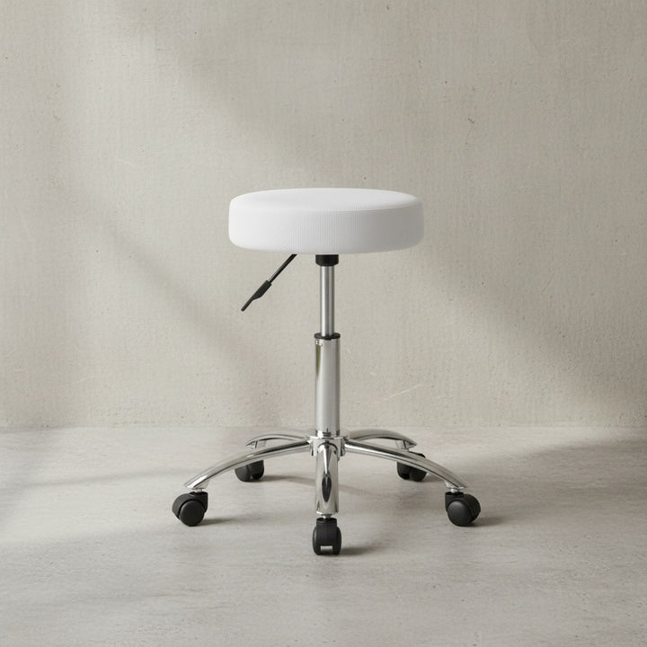 Ergonomischer Rollhocker ARNO mit gepolsterter Sitzfläche_ 360° drehbar_ bis 100 kg_ Schwarz/Weiß - KADIMA DESIGN_Farbe_ Weiß_ Größe_ 55x55x70 cm_