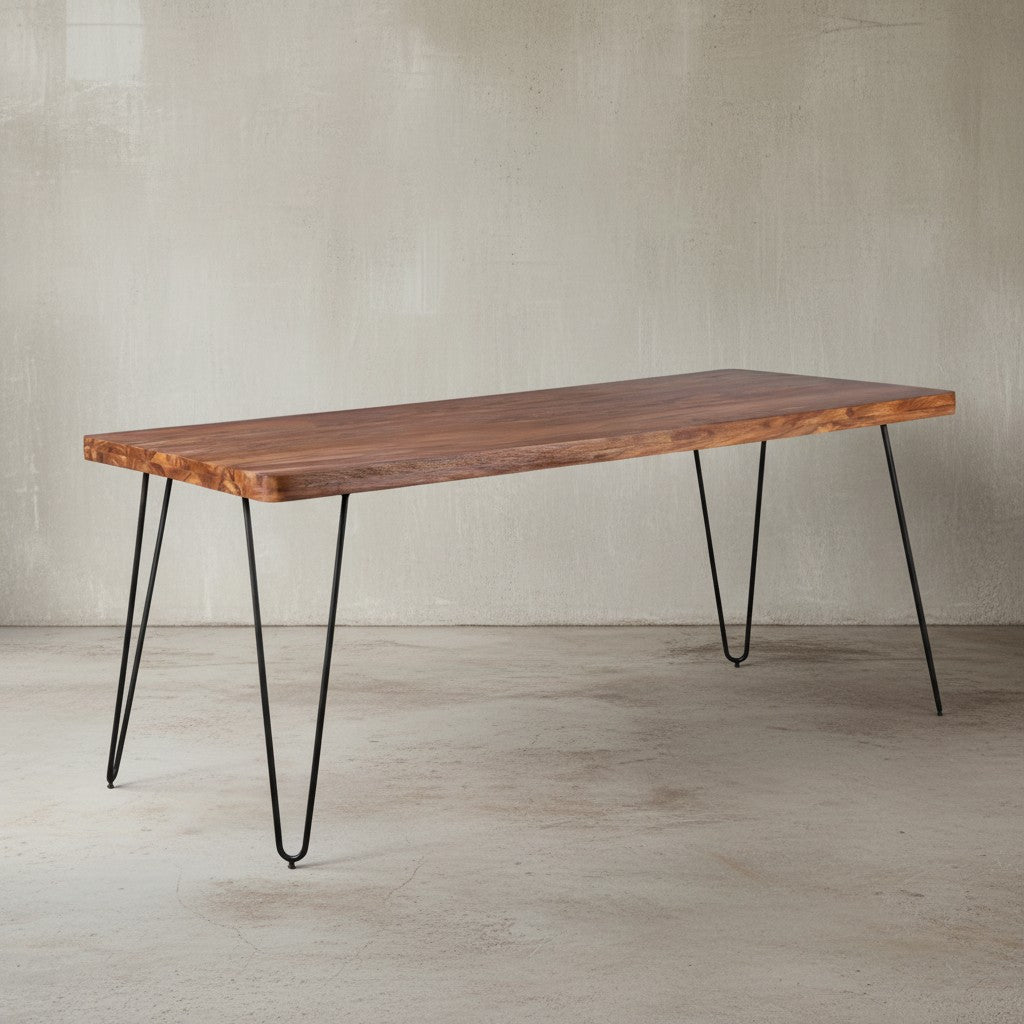 Esstisch BALU Massivholz_ 180x80 cm_ 4 Metallbeine_ handgefertigtes Unikat_ einfacher Aufbau - KADIMA DESIGN_Farbe_ Braun_ Größe_ 180x80x76 cm_